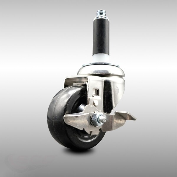 3 Inch 316SS Soft Rubber Wheel Swivel 3/4 Inch Expanding Stem Caster Brake SCC